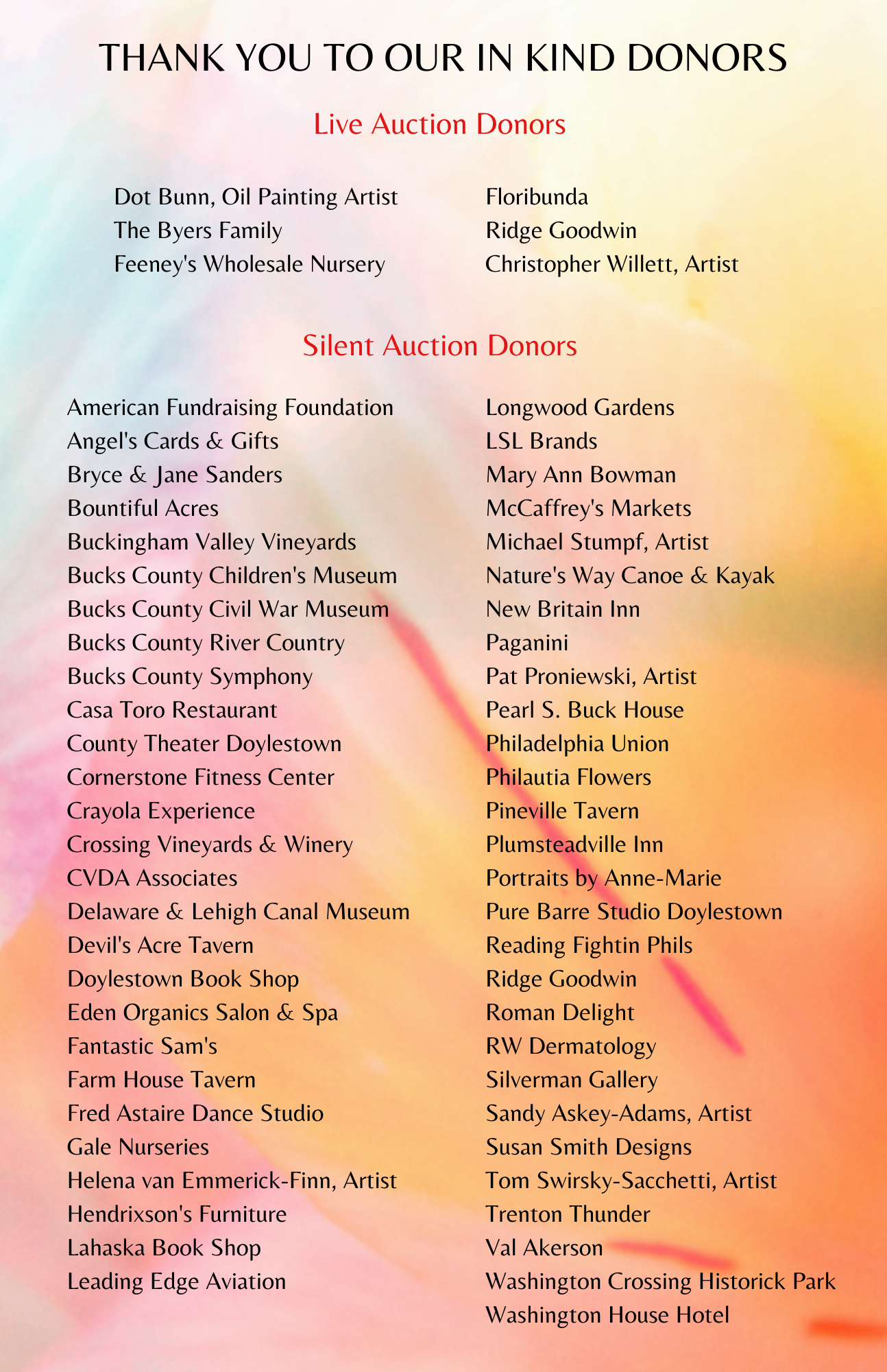 Spring Fling Donors